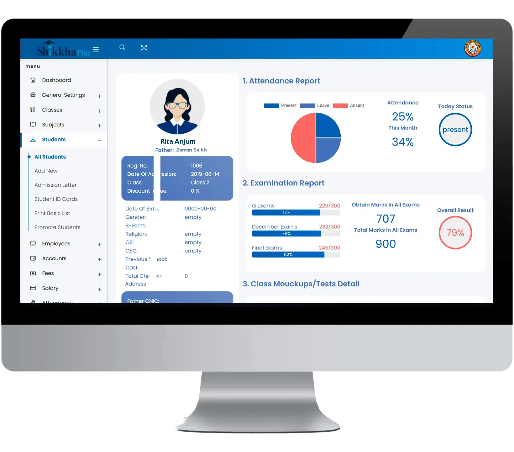 Education ERP software dashboard for Bangladeshi schools